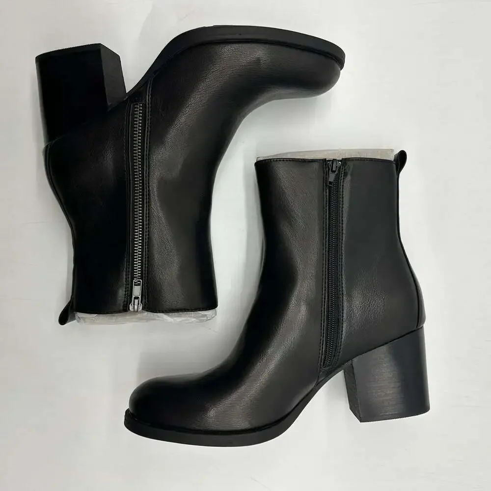 B.O.C. Born Concepts Boulder Black Faux Leather Zip-Up Bootie Women's Size 10M